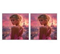 5D Diamond Painting Kit Set di 2 Pezzi, Torre Di Parigi Donna, DIY Diamand Art Kits, DIY Round Diamant Arte, Mosaico Ricamo a Painting, Applicabile Decorazione Pareti, Women Regalo, 70x70cm Z6YX-12