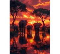 5D Diamond Painting Kit Tramonto, Diamond Painting Kit Completo Elefante, Pittura Diamante Adulti, DIY Piazza Quadri con Perline, Crystal Artigianale, per Decorazione Della Casa, 40x50cm 1-6414