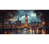5D Diamond Painting Notte di pioggia Torre dell'orologio Kit Completo per Adulti e Bambini, Pittura Diamante con Strass Rotondi Set per Ricamo a Punto per Casa Regalo per Amanti dell'Arte 40x80cm D487