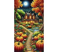 5D Diamond Painting Pumpkin Road House,Pittura Diamante DIY per Adulti,Square Drill diamond painting Kit Completo Strass Ricamo a Punto Croce Arts Craft per Casa Pareti Decorazione 100x210 cm
