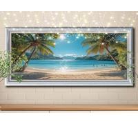5D DIY Diamond Art Painting Kit Completo Spiaggia,Palma,Fai Da Te Pittura Diamante per Adulti,A Punto Croce Pittura di Diamanti,Diamantini Crystal Art Bambini per Decorazione Casa 100x250cm 58Y-5535