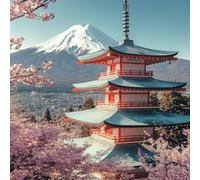 5D DIY Diamond Painting Giappone, Diamond Painting Adulti Monte Fuji, DIY Rotondo Quadri con Perline Kit, Passatempo per Adulti, Disegni con Perline da Attaccare, Decorazione per Casa, 45x45cm 7-8719