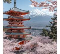 5D DIY Diamond Painting Giappone, Diamond Painting Adulti Monte Fuji, DIY Rotondo Quadri con Perline Kit, Passatempo per Adulti, Disegni con Perline da Attaccare, Decorazione per Casa 100x100cm 9-4191