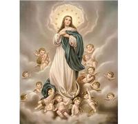 5D DIY Diamond Painting Kit Completo, La Madonna e i piccoli angeli Pittura Diamante,Ricamo Strass Punto Croce Arte Artigianato Diamant Painting con Numeri per Adulti Bambini Decor Parete 30x50cm