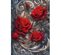 5D DIY Diamond Painting Kit Completo, Rosa rossa Diamond Painting Adulti, Principiante Fai Da Te Quadrato Strass Mosaico Pittura Diamante Kits, per Decorazione Della Parete di Casa 50x70cm, J7221