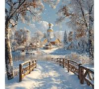 5D DIY Diamond Painting Scena Di Neve, Diamond Painting Adulti Albero, DIY Rotondo Quadri con Perline Kit, Passatempo per Adulti, Disegni con Perline da Attaccare, Decorazione Casa, 100x100cm M-2706