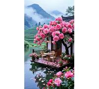 5D Fiori del ruscello giardino Diamond Painting Kits for Adults,Diamond Art Painting Kit Completo,DIY Round Pittura Di Diamanti Strass Ricamo A Punto Croce Art Craft per Decorazioni Casa +80x170cm