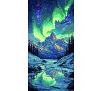 5D Kit Diamond Painting per Adulti e Bambini, Diamond Painting laghi Aurora, Pittura Diamante con Strass Luminosi, Mosaico Ricamo Arte Decorazione Parete Casa - Perfetto Hobby Creativo 80x160cm R-140