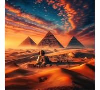 5D Piramidi di statue Diamond Painting,Tondo Kit per diamond painting Adulti,Deserto egiziano Pittura Diamante Fai da Te Diamond Painting Kit Completo Punto Croce per Casa Pareti Decor 35x35 cm