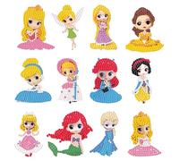 5D Pittura Diamante Adesivo per Bambini, 12 Pezzi Cartoni Diamond Painting Adesivo, DIY Diamante Painting Kit, Strumenti da Disegno Mosaico, per Bambini Principianti Adulti
