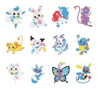 5D Pittura Diamante Adesivo per Bambini, 12PCS Cartoni Diamond Painting Adesivo, Animali Diamante Adesivo Kit, Pittura Diamante Bambini Adesivi per Bambini Principianti Adulti