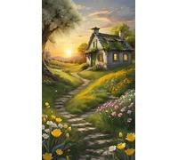 5D Tramonto sul campo casa Diamond Painting Kits for Adults,Diamond Art Painting Kit Completo,DIY Round Pittura Di Diamanti Strass Ricamo A Punto Croce Art Craft per Decorazioni Casa +60x130cm
