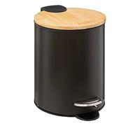5Five - Cestino per il bagno - Nero - Colore moderno - Coperchio in bambù - Secchio e maniglia posteriore rimovibili