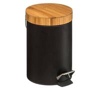 5five - Pattumiera a pedale Naturéo nera da 3 litri - Metallo, coperchio in bambù, secchio rimovibile - Per bagno, toilette, ufficio