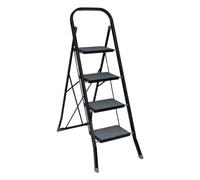 5five - Scala a pioli pieghevole in acciaio a 4 gradini, nera e blu, sistema di bloccaggio di sicurezza, superficie e piedini antiscivolo, stabilità, portata massima 150 kg