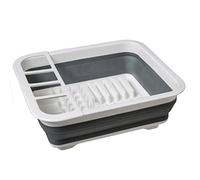 5five - Scolapiatti pieghevole - Compatto - Salvaspazio - Cucina - Piatti - Posate - Vaschetta raccogligocce in silicone - Grigio e bianco