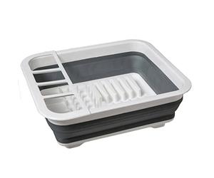 5five - Scolapiatti pieghevole - Compatto - Salvaspazio - Cucina - Piatti - Posate - Vaschetta raccogligocce in silicone - Grigio e bianco