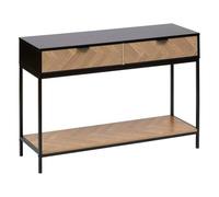 5five - Tavolino consolle con 2 cassetti, design a spina di pesce, effetto pino naturale e nero - 1 ripiano - forma rettangolare - robusta struttura in acciaio - pratico contenitore - soggiorno,