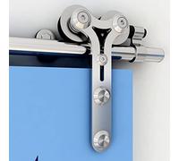 5FT(152cm) Acciaio Binario per Porta Scorrevole Kit Accessori per Porta Scorrevoli Singola di Legno, Kit per porta soffietto Esterno Muro