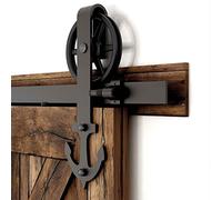 5FT/152cm Acciaio Binario Rulli per Porta Scorrevole Ruota grande raggio Kit Accessori per Una Porta Scorrevoli di Legno, Nero