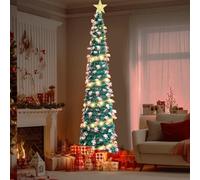 5Ft Albero di Natale Artificiale Pop-Up con 1 Stella e 50 Luci LED, Cono Albero di Natale Slim Artificiale Mezzo Albero di Natale Pieghevole per Interni Feste di Natale (Stile Babbo Natale)