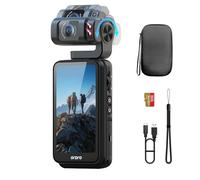 5K Vlog Camera, Touchscreen Rotabile 3.5'' Videocamera, CMOS 1/2,5" & Video 4K/60FPS, Tracciamento Facciale, Autonomia 360 Minuti, Visione Notturna IR Vlog Camera con Carta SD 64GB per YouTube