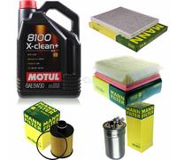 5L Controllo Set Motul 8100 X-Clean+ 5W-30 Olio Motore MANN-FILTER 11351378