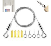 5m Cavo Acciaio con 2 Ganci e 4 Viti, Acciaio inox Cavo in Acciaio Kit, Cavetto Acciaio, Sospensione per Cavi in Acciaio Inossidabile, per Appendere Cornici Foto Vestiti Luci Lampadari Piante in Vaso