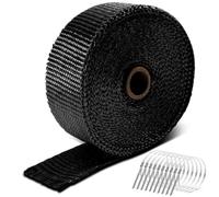 5M Nastro Termico Isolante, Benda Termica Moto, Bande Thermique in Fibra di Vetro Lunghezza, Nastro Isolante Marmitta Band con 10 Fascette Metalliche, Per Tubo Scarico Moto e Automobile
