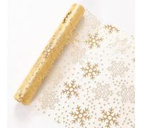 5m Natalizio Runner Oro Elegante, Tavola Natalizia Decorazioni Natalizie Per La Casa, Sottopiatti Natalizi Filato Organza Stampato Con Fiocchi Di Neve Dorati, Centrotavola Natalizio Addobbi Nataliz