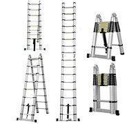 5M Scala Alluminio Telescopica Pieghevole(2.5M+2.5M), Portable Estensione Scala Retrattile per Soppalco Esterno, Scaletta Pieghevole Scala Multiuso 16 Gradini, Norme EN131, Capacità 150kg