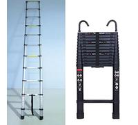 5m Scala Allungabile, Scaletta Telescopica Alluminio con 2 Ganci, Scala Portatile e Leggera, Forte e Stabile, Multiuso, Portata 150 kg, Norma EN131, Nero