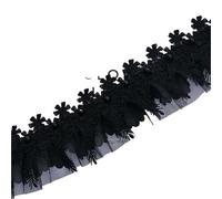 5M White 3D Rose Lace Trim Flower Embroidery With Pearl Wedding Dress Decor Tassel Patch DIY Crafts Supplies Needlework Ribbon(Black)