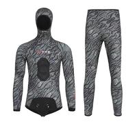5mm,L,Muta da Pesca Subacquea 3.5mm/5mm in Neoprene con Cappuccio, 2 Pezzi a Cella Chiusa Camouflage con Rinforzo Torace per Apnea e Immersioni in Acque Fredde