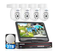 【5MP+PoE PTZ】Hiseeu 5MP Kit Videosorveglianza PoE Esterno, Tracciamento Auto Rilevamento di Uomo, 8CH NVR 3TB HDD 10'' Monitor con 4X5MP Telecamera PTZ, 30m Visione Notturna a Colori, 24/7
