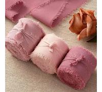 5Mx3CM Nastro di seta chiffon di raso con bordi sfilacciati fatti a mano per biglietti d'invito di nozze Confezioni di bouquet Regali Imballaggio Decorazioni per feste
