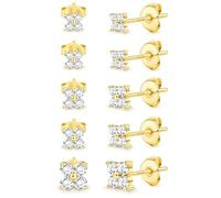 5Paia Orecchini Donna Argento 925 Piercing Orecchio Set Orecchini Anallergici Donna - Orecchino Punto Luce Oro Argento Piccoli Zirconi Palla Cuore Fiore Perle Cartilagine Helix Piercing Dorata CZ