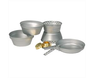 5Pc Alluminio Camping Cook Set Pan Stufa 2 Pots Bushcraft Alcool Bruciatore Viag
