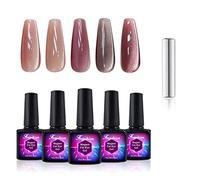 5Pcs 10ML Glitter Cat Eye Soak Off UV LED Gel Nail Polish Set, Glitter Riflettente Cat Eye, Diamante Scintillante Magnetico Colore Rosa Trasparente con Magnete