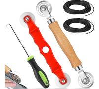 5Pcs Attrezzi Finestra Schermo Rotolamento con Maniglia Legno & 20M Nastro Cordino Gomma, Strumento Ricambio Rullo Scanalatura Estrattore Ruota Zanzariere,Gancio di Rotella Garza Rete Zanzariera Porta