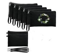 5PCS bianco vuoto DIY Craft Bag Canvas Cosmetic Bag Pencil Bags con cordino da polso per fai da te mestiere viaggio accessori di bellezza borsa di immagazzinaggio, Nero , Taglia unica