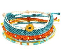 5PCS Braccialetti di girasole intrecciati per le donne Adolescenti Ragazze Ragazzo Coppia Handmade Wrap Corda Fascino Beach Surf Intrecciato Corde regolabili Forte e duraturo