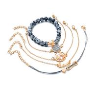 5pcs braccialetto della Boemia a più strati set donne ragazze moda Vinatge perline di tartaruga affascinante mappa d'amore catena d'oro braccialetto braccialetto regalo gioielli alla moda e popolare A