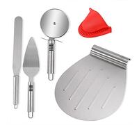 5Pcs Kit per Pizza in Acciaio Inossidabile con Pala Taglia-Pizza Spatola Guanto Anti-Bollitura - Ideale Cuocere e Servire Torte Crostate Biscotti Dolci