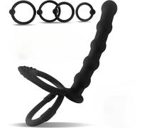 5PCS nero in silicone uomini anelli di pene strumento sessuale ritardato eiaculazione indossabile pene anale spina perline dildo con 4 anelli di cazzo