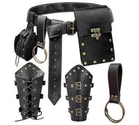 5Pcs Punk PU Cintura Telefono Borse Vintage Multi Tasca Marsupio Accessori Cosplay per Attività All'aperto Medievale Steampunk Borsa Telefono Set Cintura, Nero , Taglia unica, Bellezza di massa