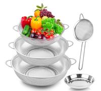 5PCS Scolapasta da Cucina, Colapasta Microforato in Acciaio Inox con Doppio Manico, Colino Acciaio Inox Maglia Fine, per Frutta Verdura Riso Pasta, Lavabile in Lavastoviglie (19/22/25 cm)
