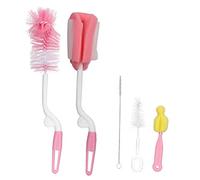 5Pcs Set di spazzole per biberon per la pulizia Detergente per biberon a manico lungo 360 ° Ciuccio Pennello di paglia Spugna gialla Nylon Forniture per la pulizia del bambino