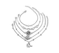 5Pcs/Set Vintage Women Jewelry Adjustable Heart Shell Cross Charm Bracelets Valentine's Day - Silver . Attractive processing