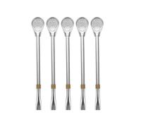 5pcs Stainless Steel Stirring Spoon Straw Spoon with Flat Mouth Design for Bar Bistro Home And Party Use